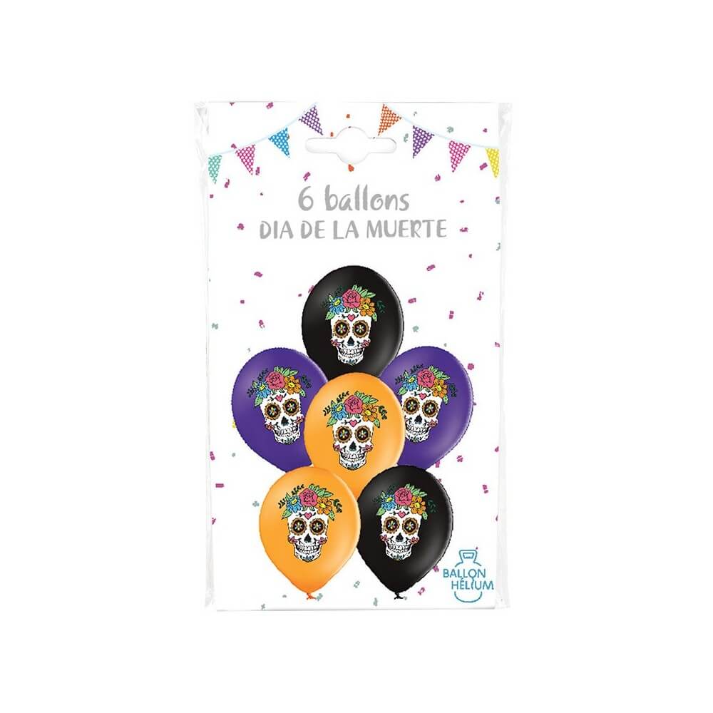 6 Ballons Latex 30 cm – Dia de la Muerte - 36477 - Ballons Latex Imprimés