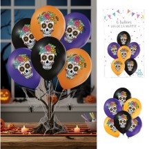 6 Ballons Latex 30 cm – Dia de la Muerte - 36477 - Ballons Latex Imprimés