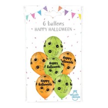 6 Ballons Latex 30 cm Happy Halloween – Araignées Vert & Orange - 36488 - Ballons Latex Imprimés