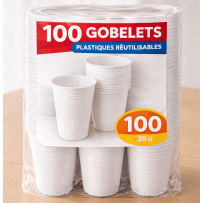 100 Gobelets plastiques blancs réutilisables 20 cl - 142179 - Gobelets