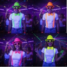 Set 4 Pièces Sequin Néon Jaune – Chapeau, Nœud, Lunettes & Bretelles - 27865 - Lunettes fantaisie