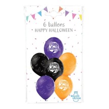 6 Ballons Latex 30 cm Happy Halloween – Noir, Orange & Violet - 36478 - Ballons Latex Imprimés