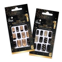 Faux Ongles – 2 Modèles Aléatoires – Or & Noir - 24366 - Faux Ongles & Faux Cils