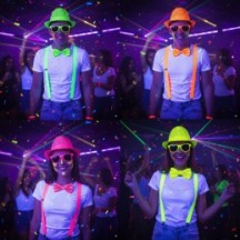 Set 4 Pièces Sequin Néon Rose – Chapeau, Nœud, Lunettes & Bretelles - 27864 - Lunettes fantaisie