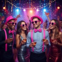 Set 4 Pièces Sequin Néon Rose – Chapeau, Nœud, Lunettes & Bretelles - 27864 - Lunettes fantaisie