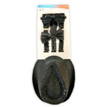 Set 4 Pièces Sequin Noir – Chapeau, Nœud, Lunettes & Bretelles - 27862 - Bretelles & Kits Bretelles