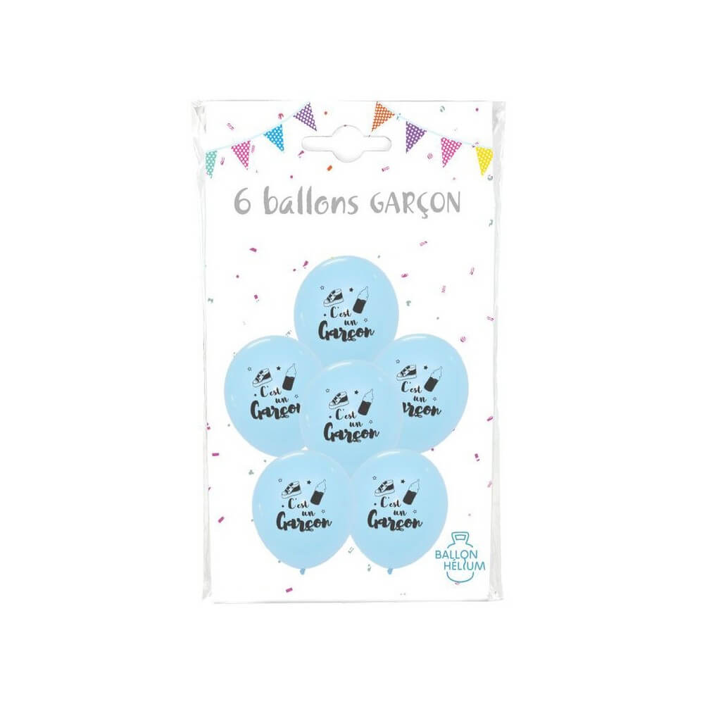 6 Ballons Bleus 30 cm – C’est un Garçon - 36463 - Ballons Latex Imprimés