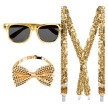 Set Or Disco Party – Lunettes, Nœud Papillon & Bretelles - B13485 - Bretelles & Kits Bretelles