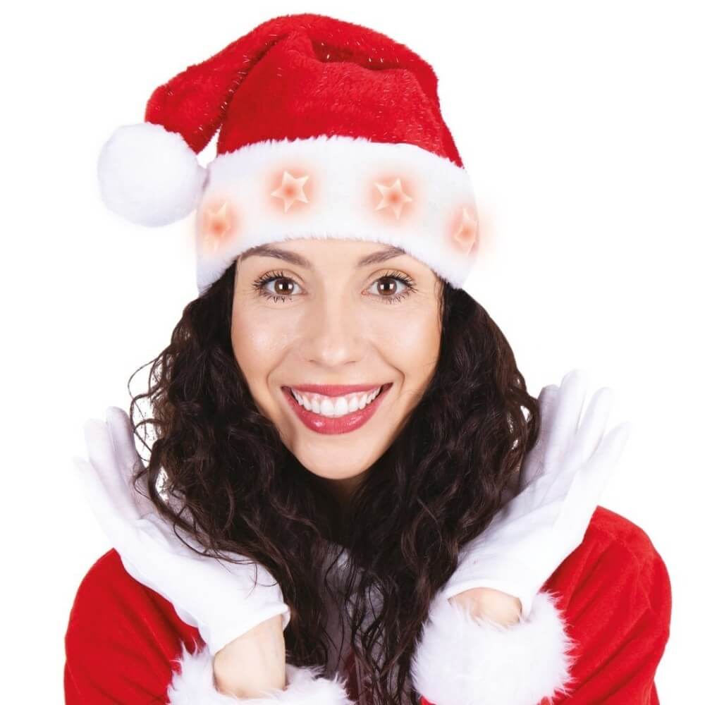 Bonnet de Noël Rouge Argenté Lumineux Adulte - 65302 - Chapeaux