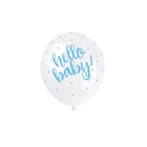 5 Ballons nacrés Hello Baby bleu 30 cm – Décoration baby shower pas cher | Fiesta Factory
