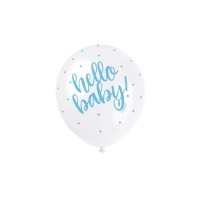 5 Ballons nacrés Hello Baby bleu 30 cm – Décoration baby shower pas cher | Fiesta Factory