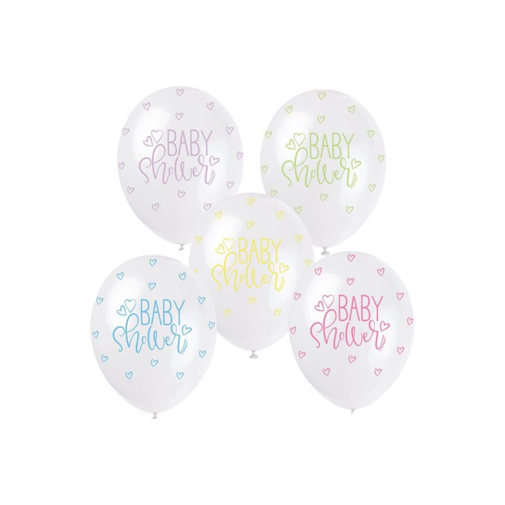 5 Ballons nacrés pastel Baby Shower 30 cm – Décoration baby shower pas cher | Fiesta Factory
