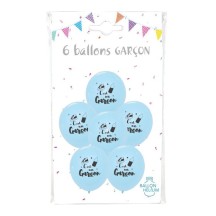 6 Ballons bleus 30 cm C’est un Garçon – Décoration naissance pas cher | Fiesta Factory