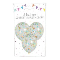 3 Ballons transparents confettis multicolore – Décoration fête pas cher | Fiesta Factory