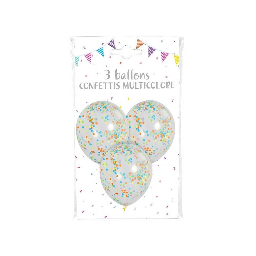 3 Ballons transparents confettis papier de soie multicolore - 36420MU - Ballons Latex à Confettis
