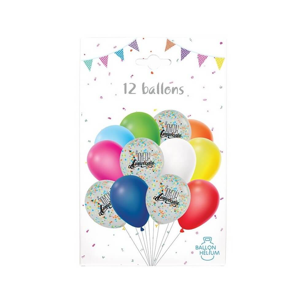 Ballons Anniversaire pack de 12 – Multicolore confettis - 36507 - Ballons Latex à Confettis