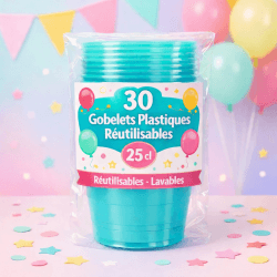 30 Gobelets aqua 25 cl réutilisables - 142726 - Gobelets