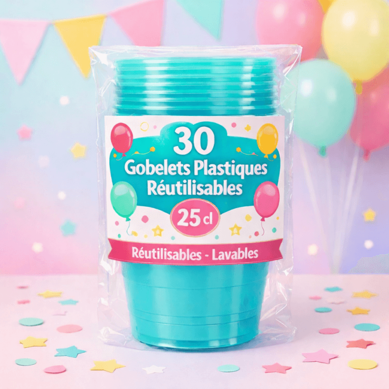 30 Gobelets aqua 25 cl réutilisables - 142726 - Gobelets