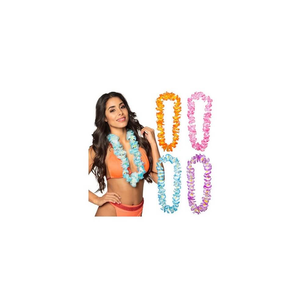 Collier Hawaïen Polyester Fleurs Luxe – 4 Couleurs Aléatoires - B52412 - Colliers & Colliers de Fleurs