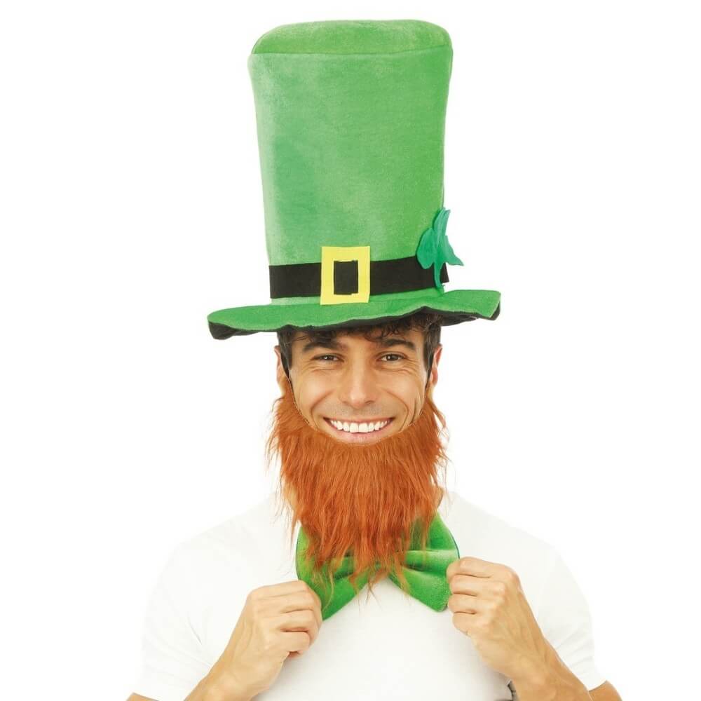 Chapeau Haut de Forme St Patrick avec Barbe Rousse – Adulte - 73200 - Chapeaux