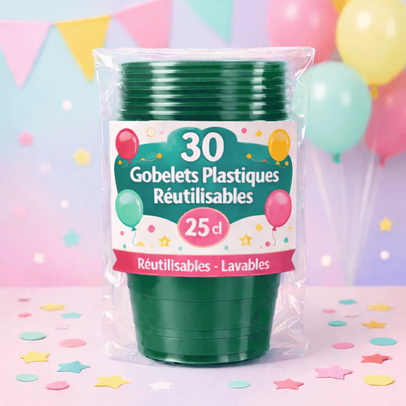 30 Gobelets vert 25 cl réutilisables - 142729 - Gobelets