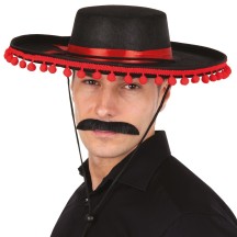 Chapeau espagnol adulte noir et rouge pas cher – Accessoire flamenco | Fiesta Factory