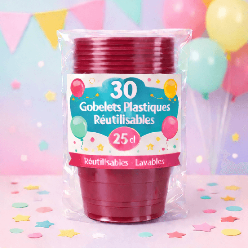 30 Gobelets rouge 25 cl réutilisables - 142730 - Gobelets