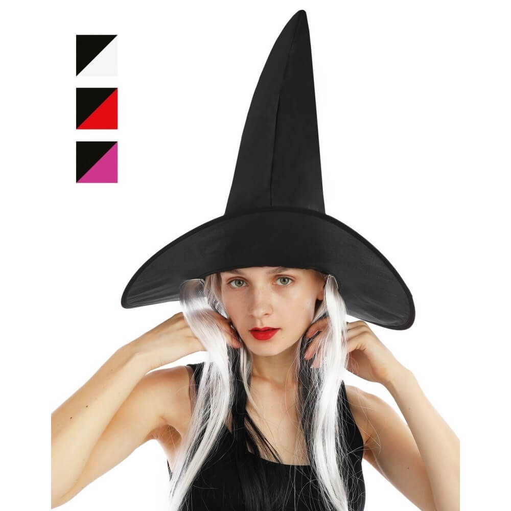 Chapeau de Sorcière avec Cheveux – Adulte – Couleur Aléatoire - 76330 - Chapeaux