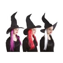 Chapeau de Sorcière avec Cheveux – Adulte – Couleur Aléatoire - 76330 - Chapeaux