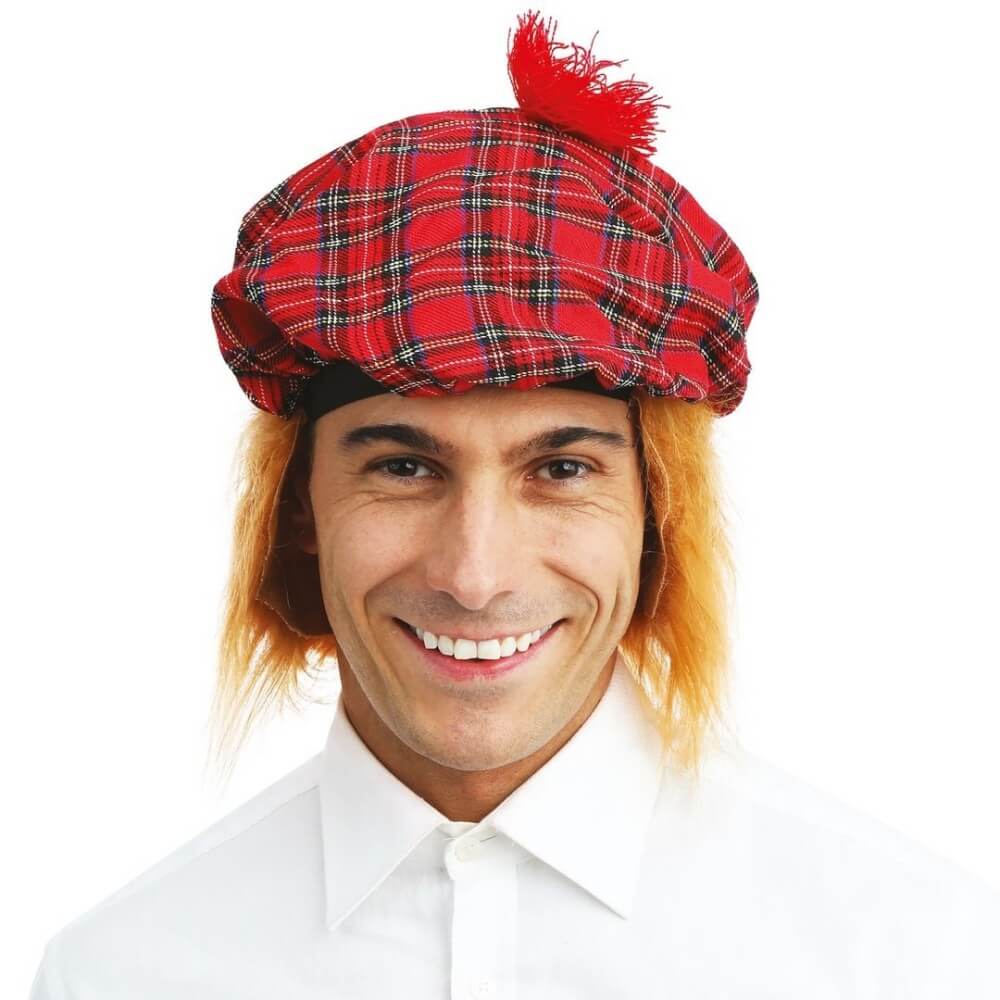 Béret Écossais avec Cheveux Adulte – Accessoire Déguisement - 77310 - Chapeaux