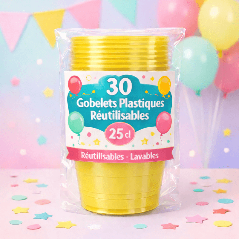 30 Gobelets jaune 25 cl réutilisables - 142731 - Gobelets