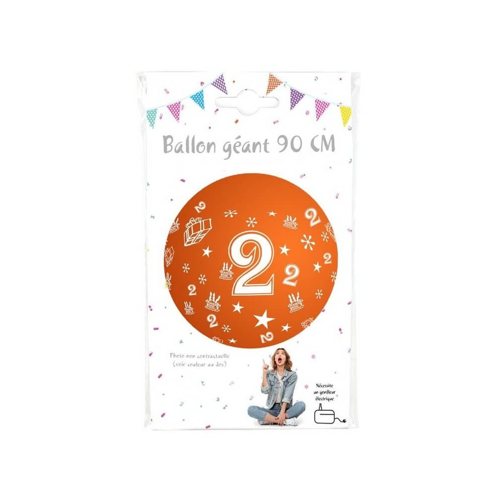 Ballon Géant 90 cm – Chiffre 2 – Coloris Aléatoires - 36376 - Ballons Géants