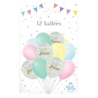 Pack 12 Ballons Anniversaire Pastel Confettis Imprimés – Fiesta Factory à petit prix