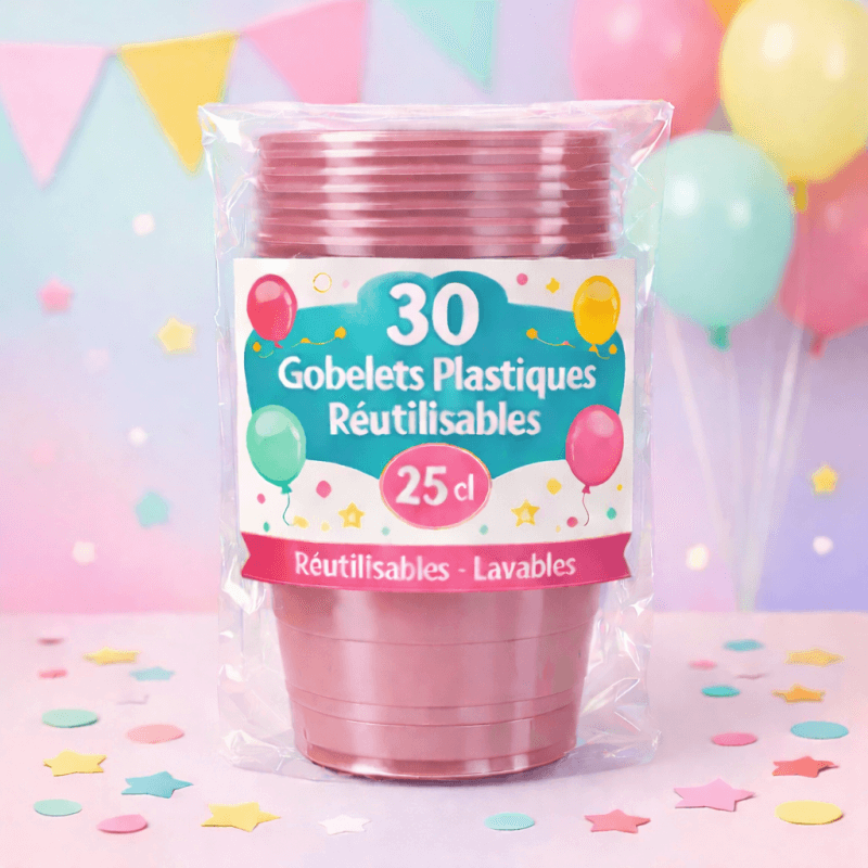 30 Gobelets vieux rose 25 cl réutilisables - 142734 - Gobelets