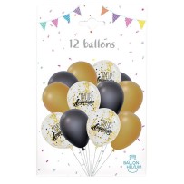 Pack 12 Ballons Anniversaire Noir Or Confettis – Fiesta Factory à petit prix