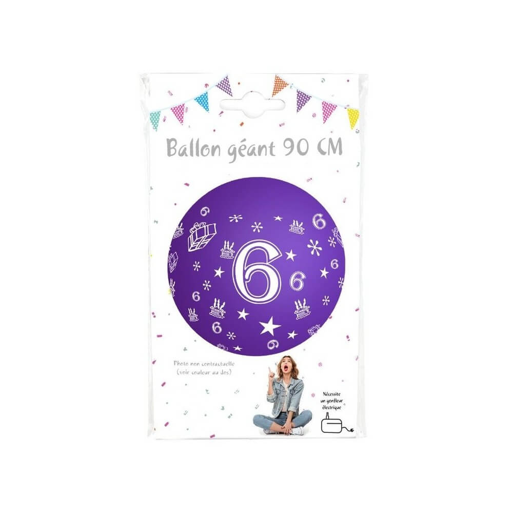 Ballon géant 90 cm Chiffre 6 – Coloris aléatoires - 36380 - Ballons Géants