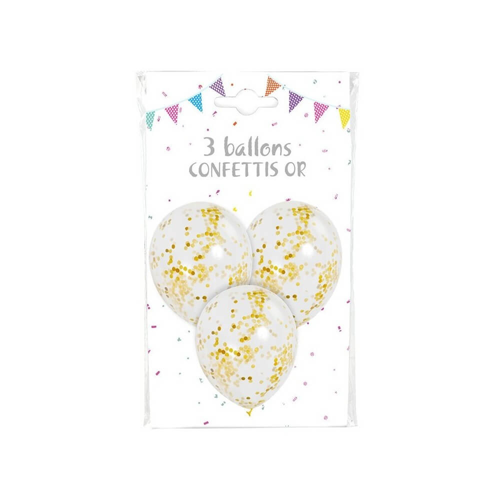 3 Ballons Transparents Confettis Or - 36421GO - Ballons Latex à Confettis