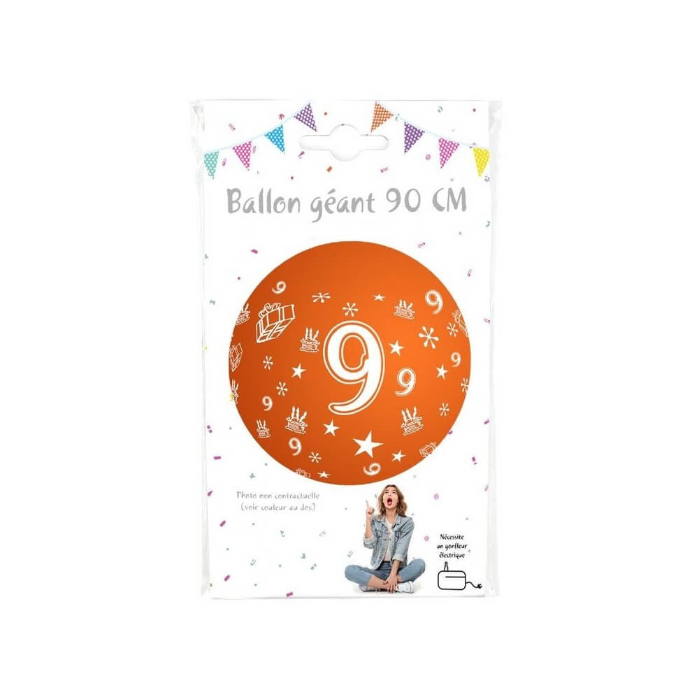 Ballon géant 90 cm Chiffre 9 – Coloris aléatoires - 36383 - Ballons Géants