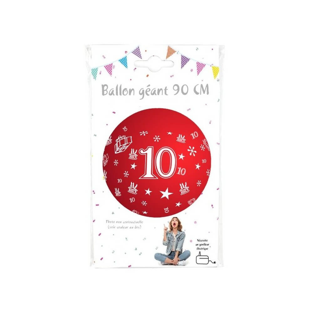 Ballon géant 90 cm Chiffre 10 – Coloris aléatoires - 36384 - Ballons Géants