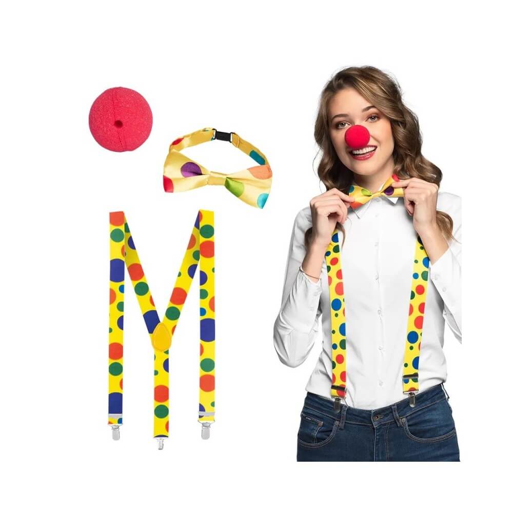 Set Clown : Nez, Nœud Papillon & Bretelles - B55520 - Nœuds Papillon