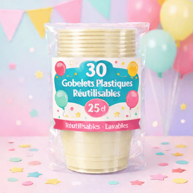 30 Gobelets ivoire 25 cl réutilisables - 142736 - Gobelets
