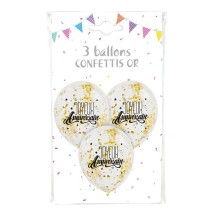 3 Ballons Joyeux Anniversaire Confettis Or – Fiesta Factory à petit prix