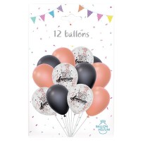 Pack 12 Ballons Anniversaire Noir Rose Confettis – Fiesta Factory à petit prix