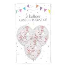 3 Ballons 30 cm Transparente Confettis Rose Gold – Fiesta Factory à petit prix