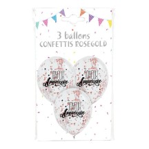 3 Ballons Joyeux Anniversaire Confettis Rose Gold – Fiesta Factory à petit prix