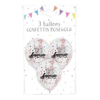 3 Ballons Joyeux Anniversaire Confettis Rose Gold – Fiesta Factory à petit prix