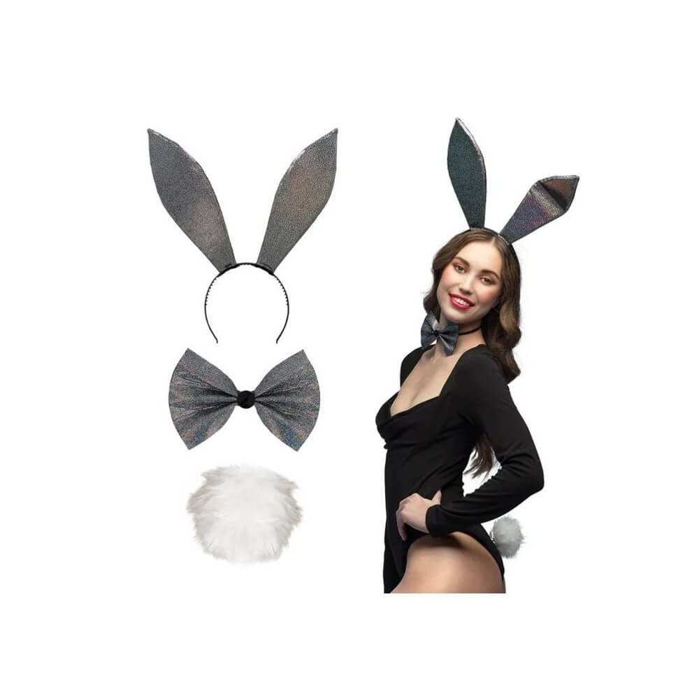 Sparkling Bunny Noir : Tiare, Nœud Papillon & Queue - B52366 - Serre-tête