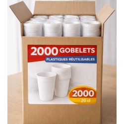 2000 Gobelets à plastiques blanc réutilisables 20 cl - 210GPP213000 - Gobelets