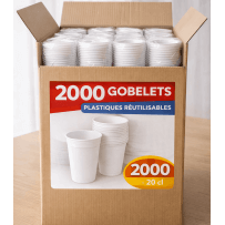 2000 Gobelets à plastiques blanc réutilisables 20 cl - 210GPP213000 - Gobelets