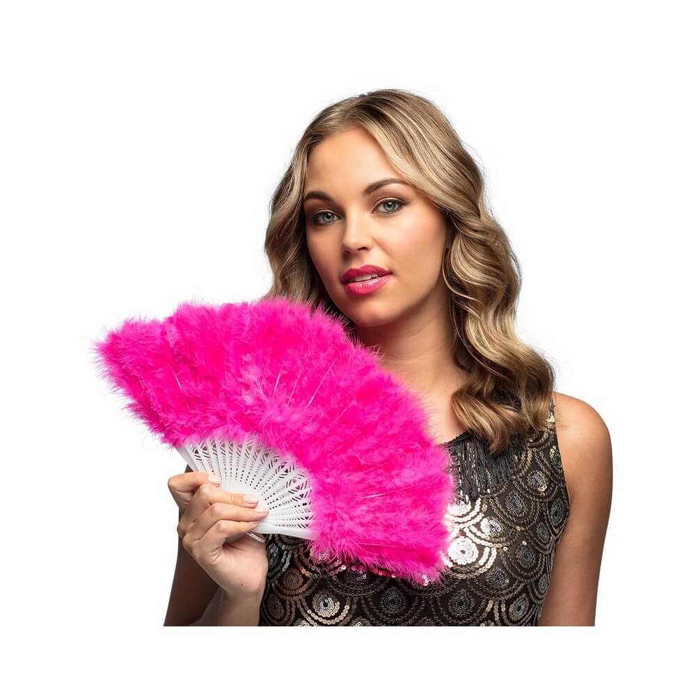 Éventail Flapper Rose 23 cm Années 20 Pas Cher | Fiesta Factory